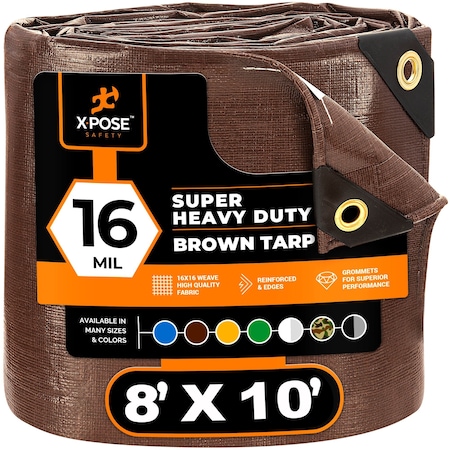 Xpose Safety Heavy Duty Tarp, 8 ft x 10 ft, 16 Mil, Brown, Polyethylene BHD-810-A